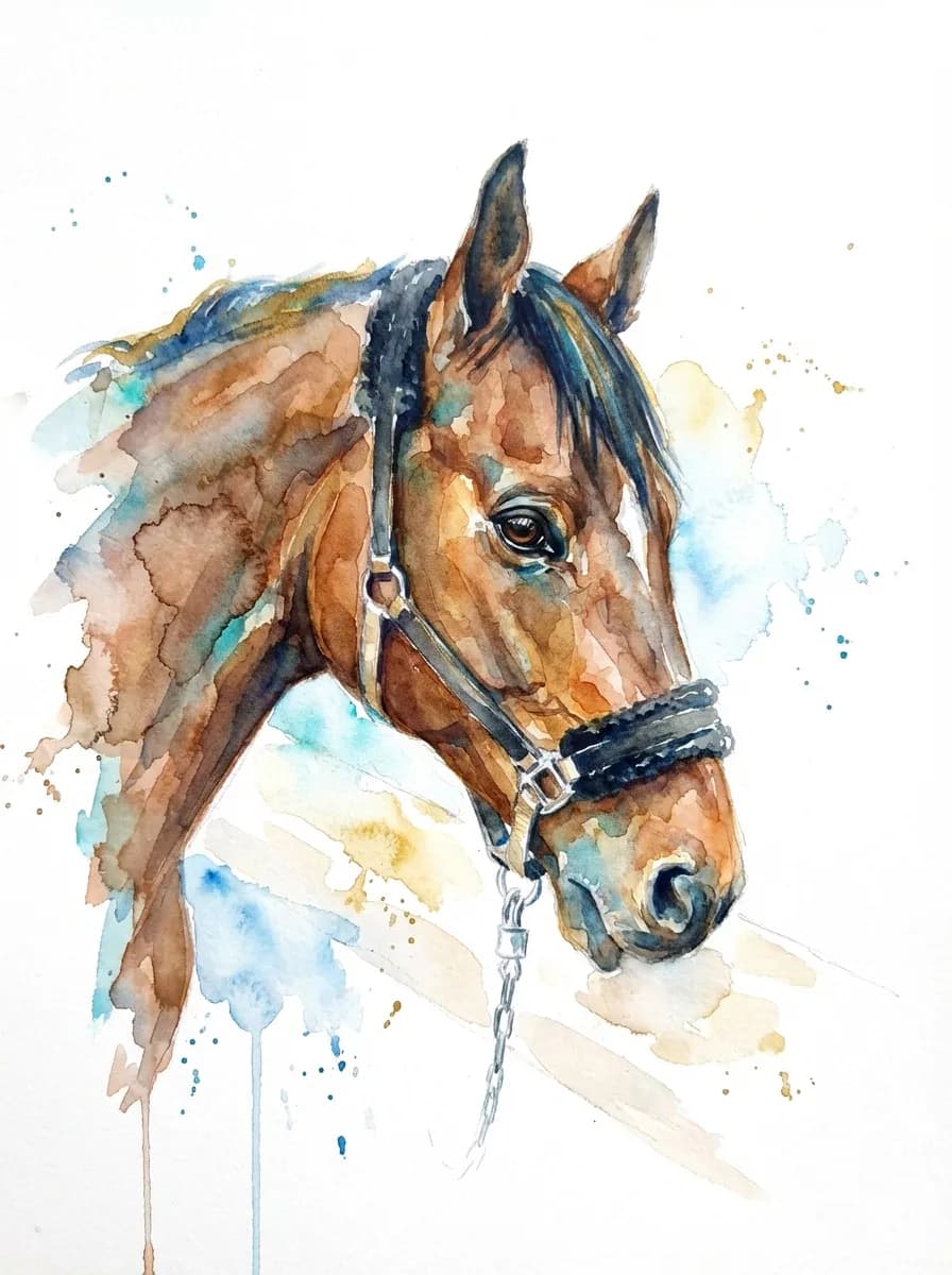 Braunes Pferd im Aquarell-Stil \u2013 personalisiertes Geschenk f\u00fcr Pferdefreunde