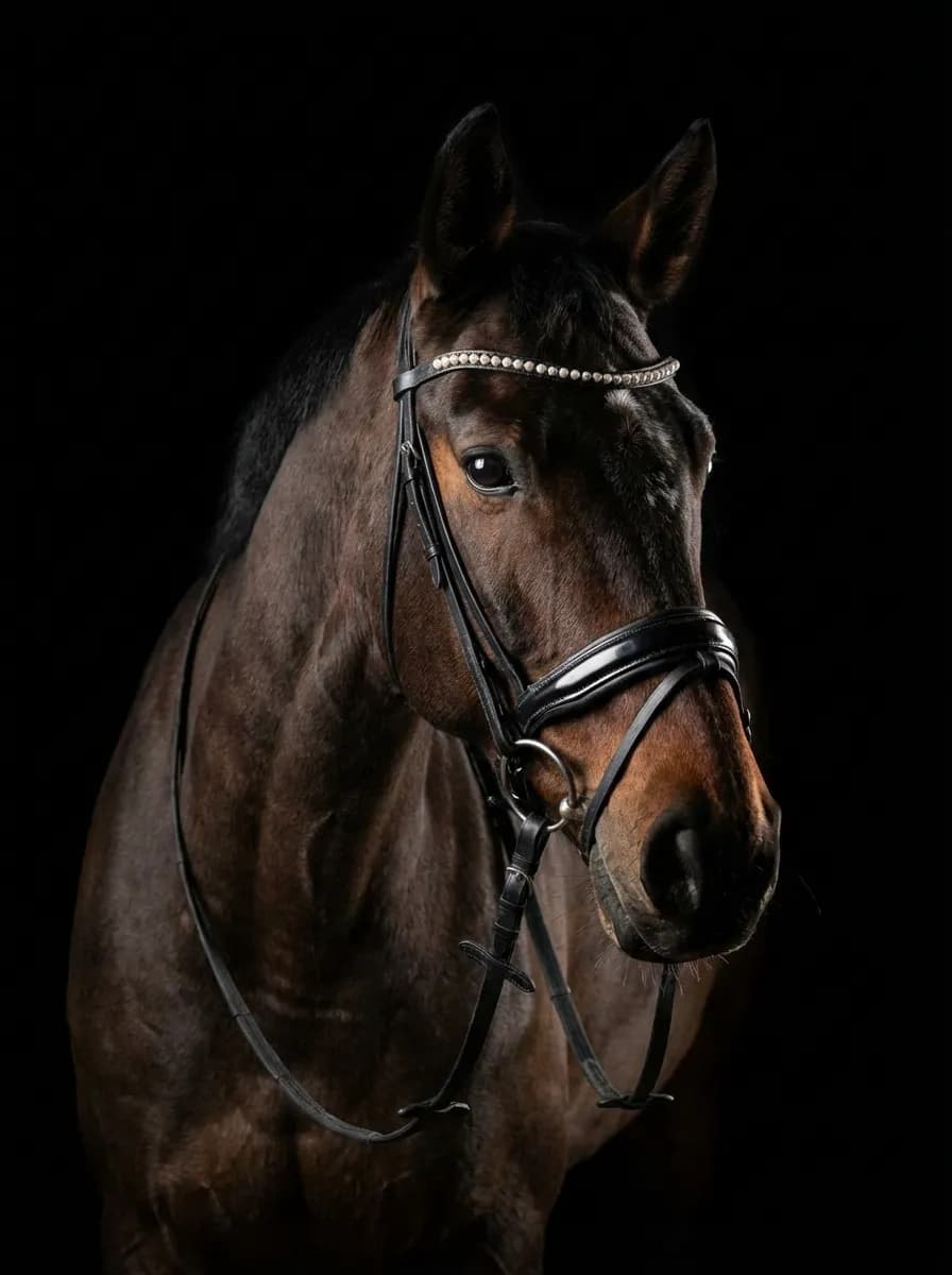 Braunes Pferd mit Kristall-Stirnband \u2013 Studio-Portrait als Wandbild-Geschenk