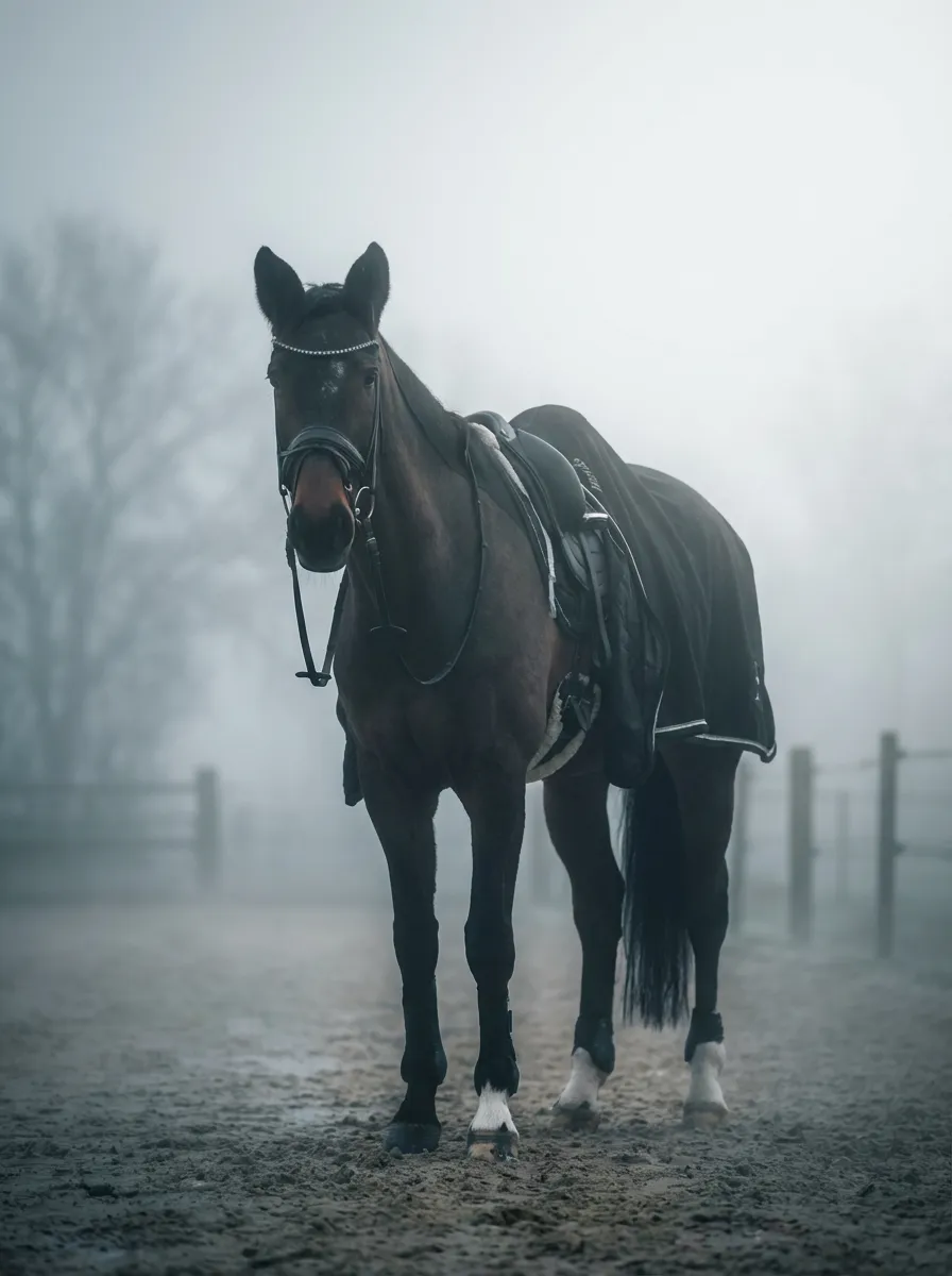 Pferd im mystischen Morgennebel — traumhaft und zeitlos