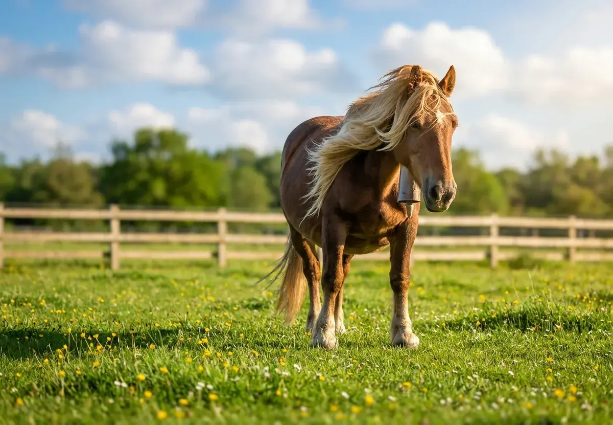 Fuchs mit heller Mähne auf der Sommerweide – natürliches Pferdeportrait